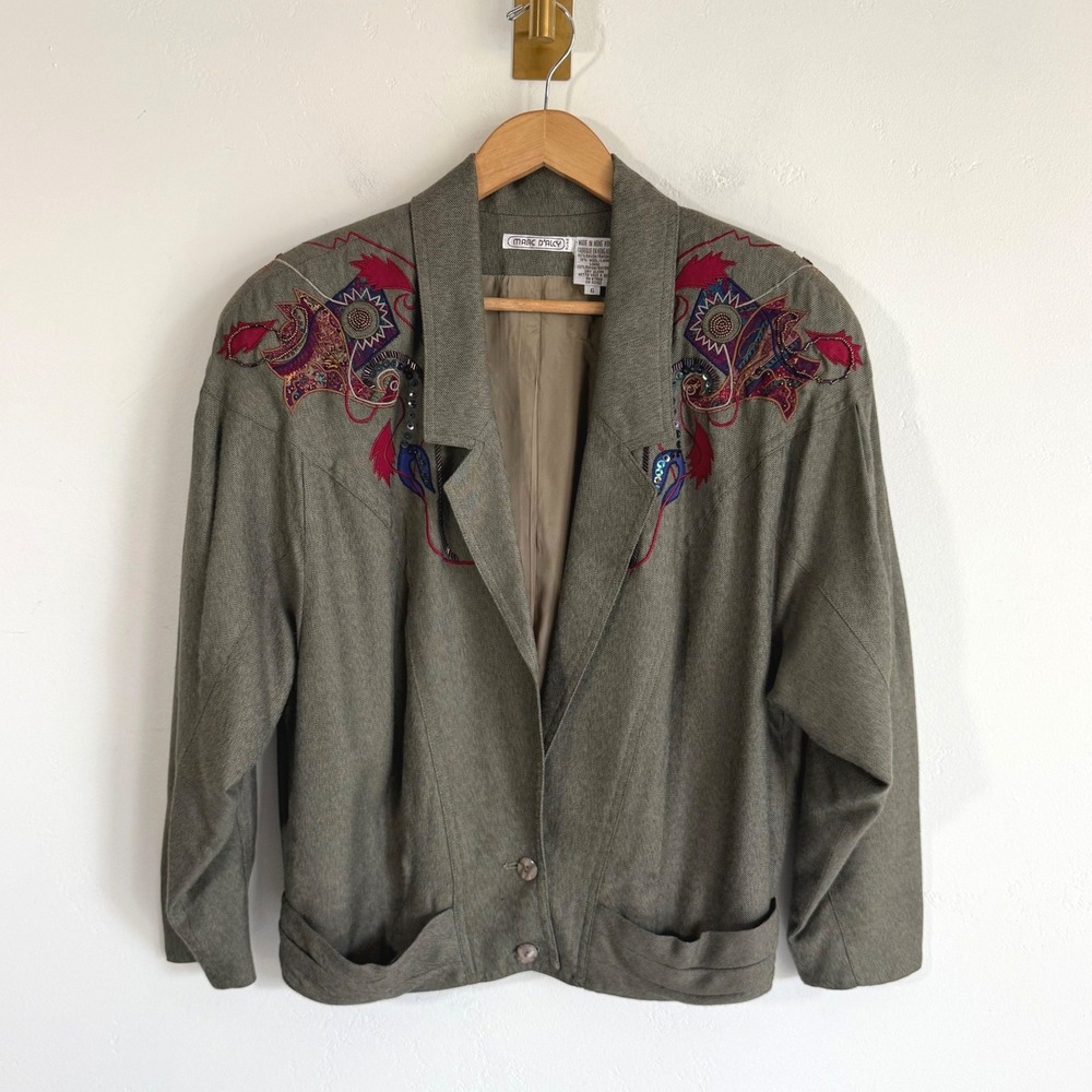 Vintage Marc D'Alcy Embroidered Beaded Blazer Jacket 6 Art To Wear 80s Boho